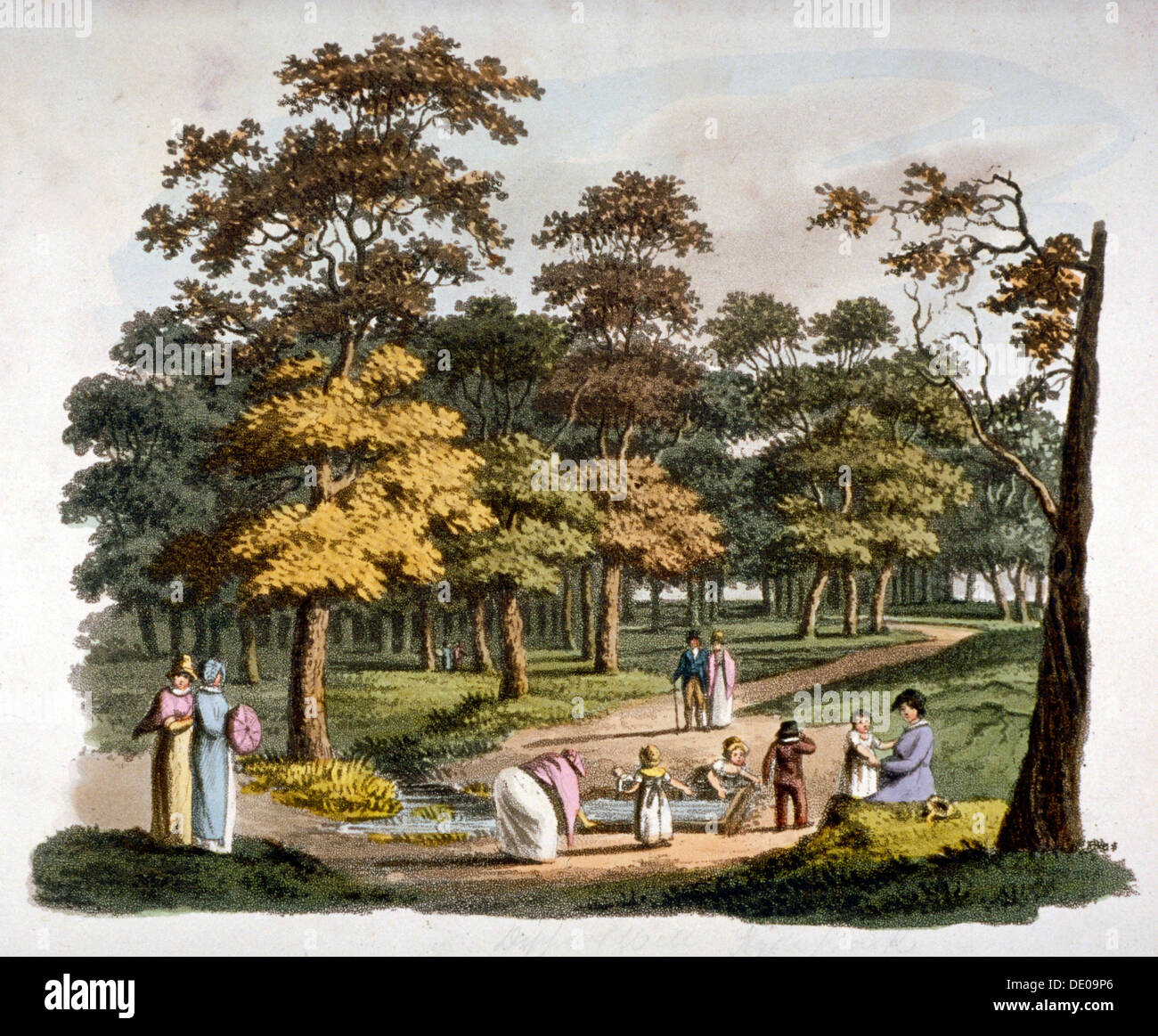 View of the 'dipping' well in Hyde Park, Westminster, London, c1810. Artist: William Pickett Stock Photo