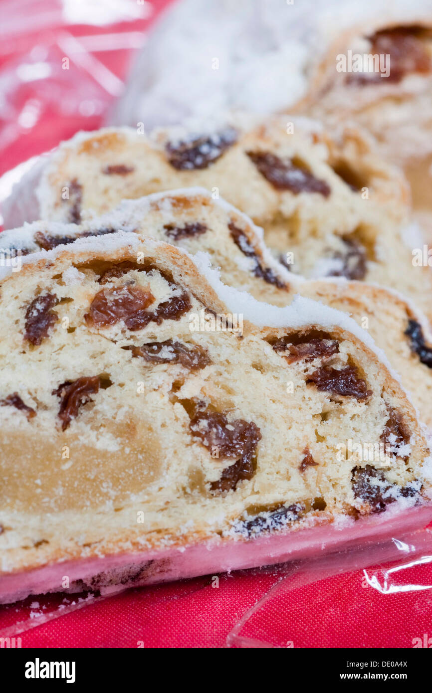 German Stollen fruit loaf, christmas cake Stock Photo