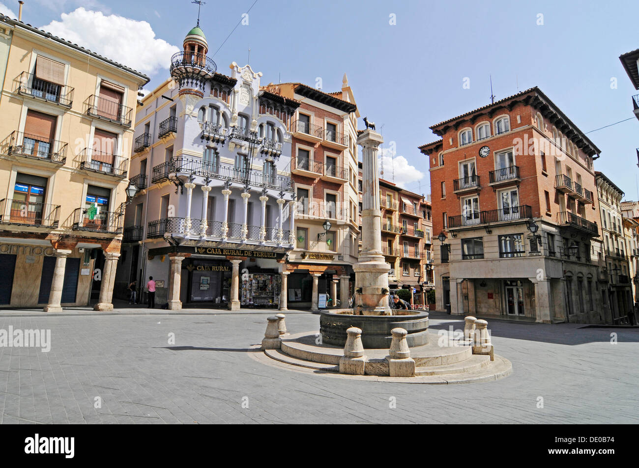 Fountain in Plaza de Carlos Castel or Plaza del Torico, Teruel, Aragon, Spain, Europe, PublicGround Stock Photo