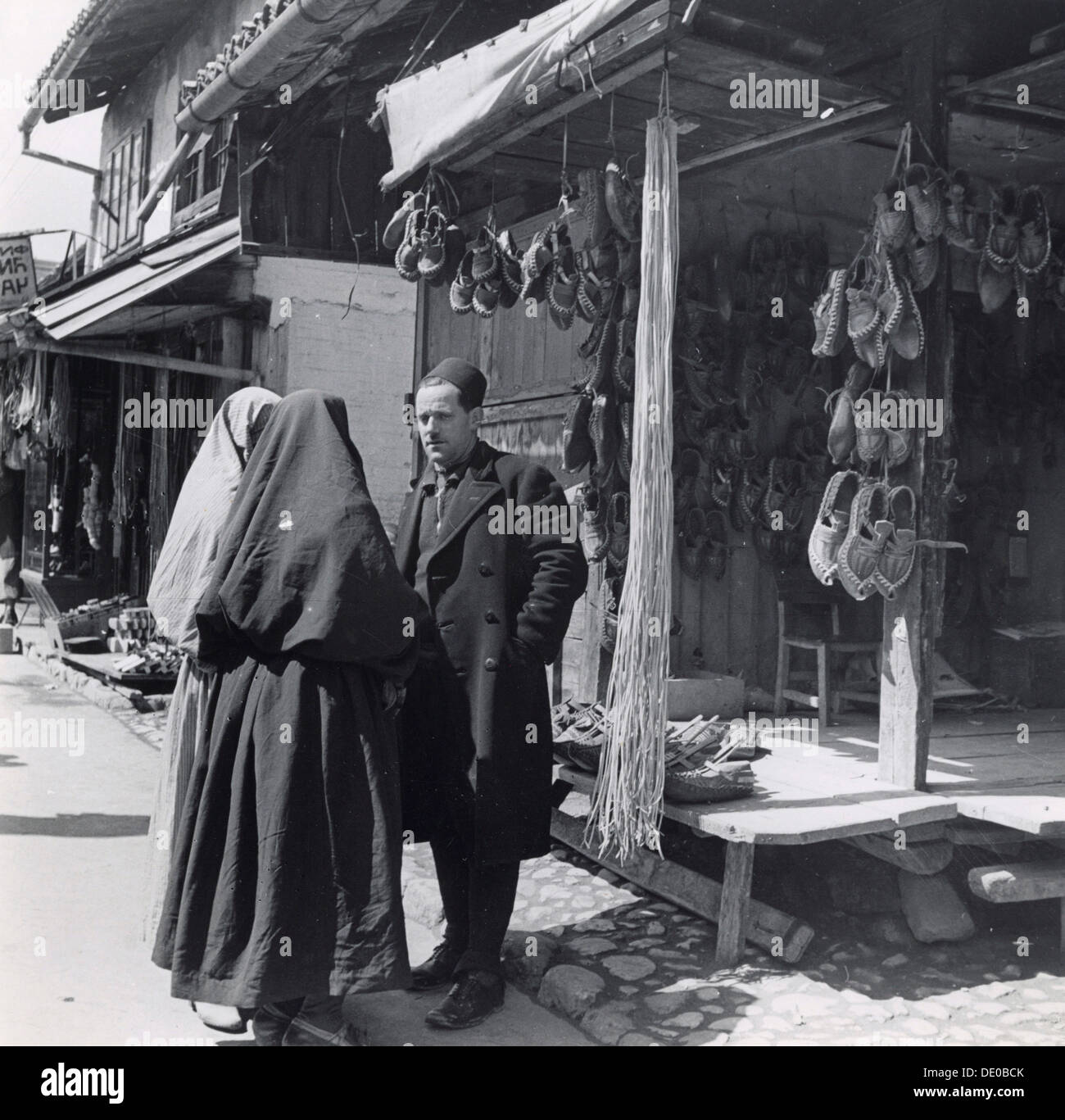 Muslim women talking to a man, Bosnia-Hercegovina, Yugoslavia, 1939. Artist: Unknown Stock Photo