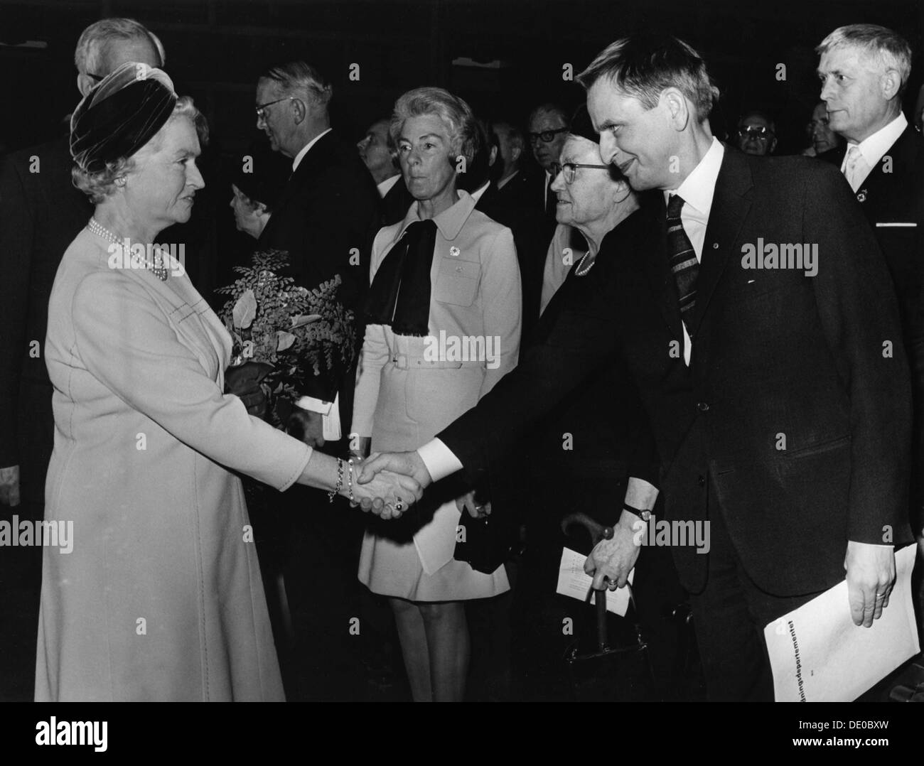 Princess Sibylla meets Prime Minister Olof Palme in Stockholm Concert Hall, Sweden, 1969. Artist: Unknown Stock Photo