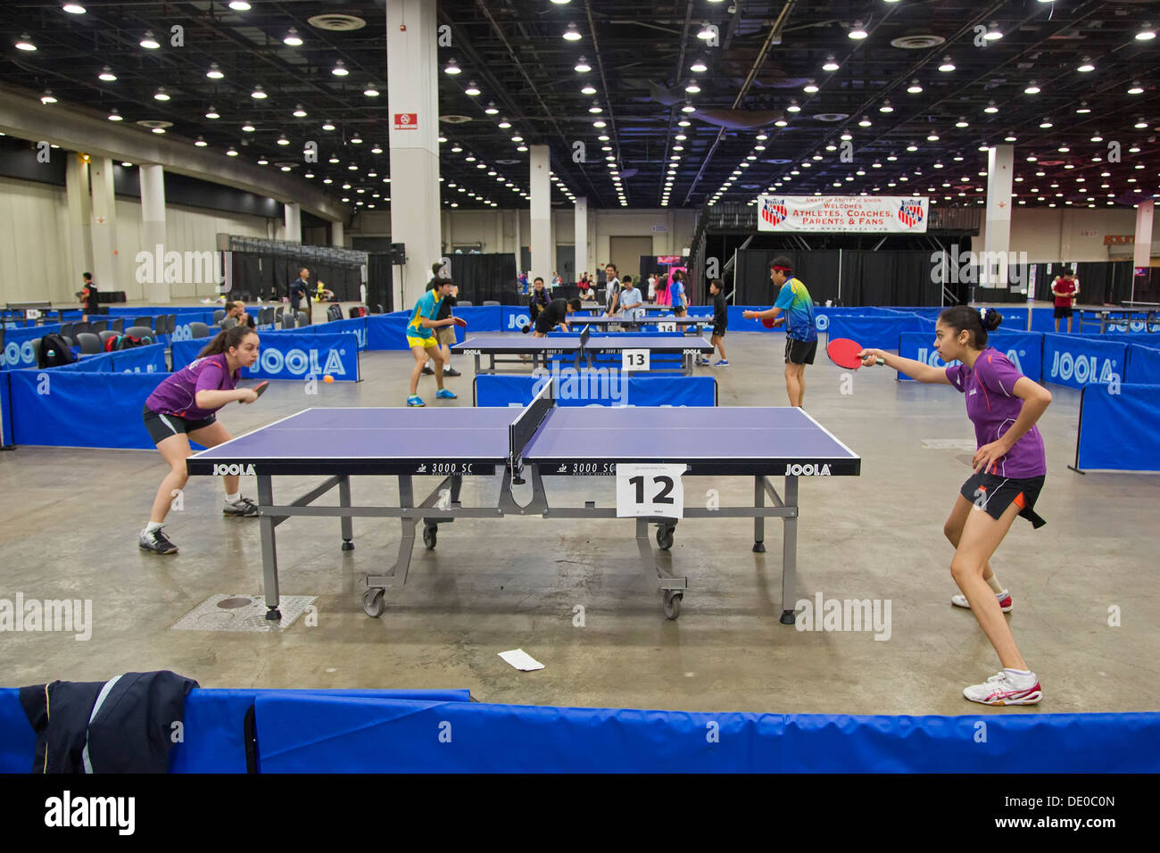 Detroit, Michigan - Table tennis competition at the AAU Junior Olympic Games. Stock Photo