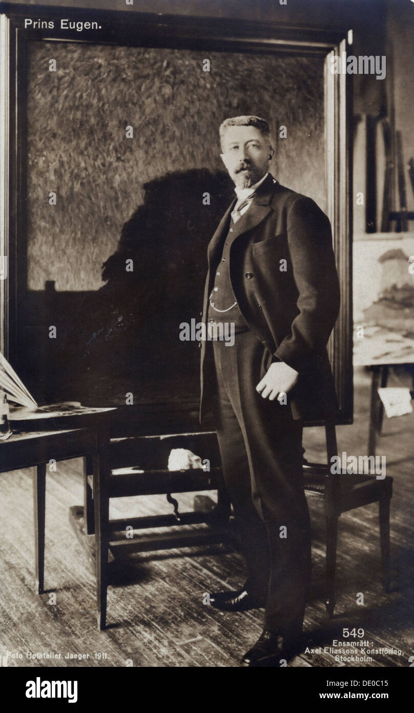 Prince Eugen of Sweden, in front of his easel in his home, Waldemarsudde, Stockholm, 1911. Artist: Hofatelier Jaeger Stock Photo