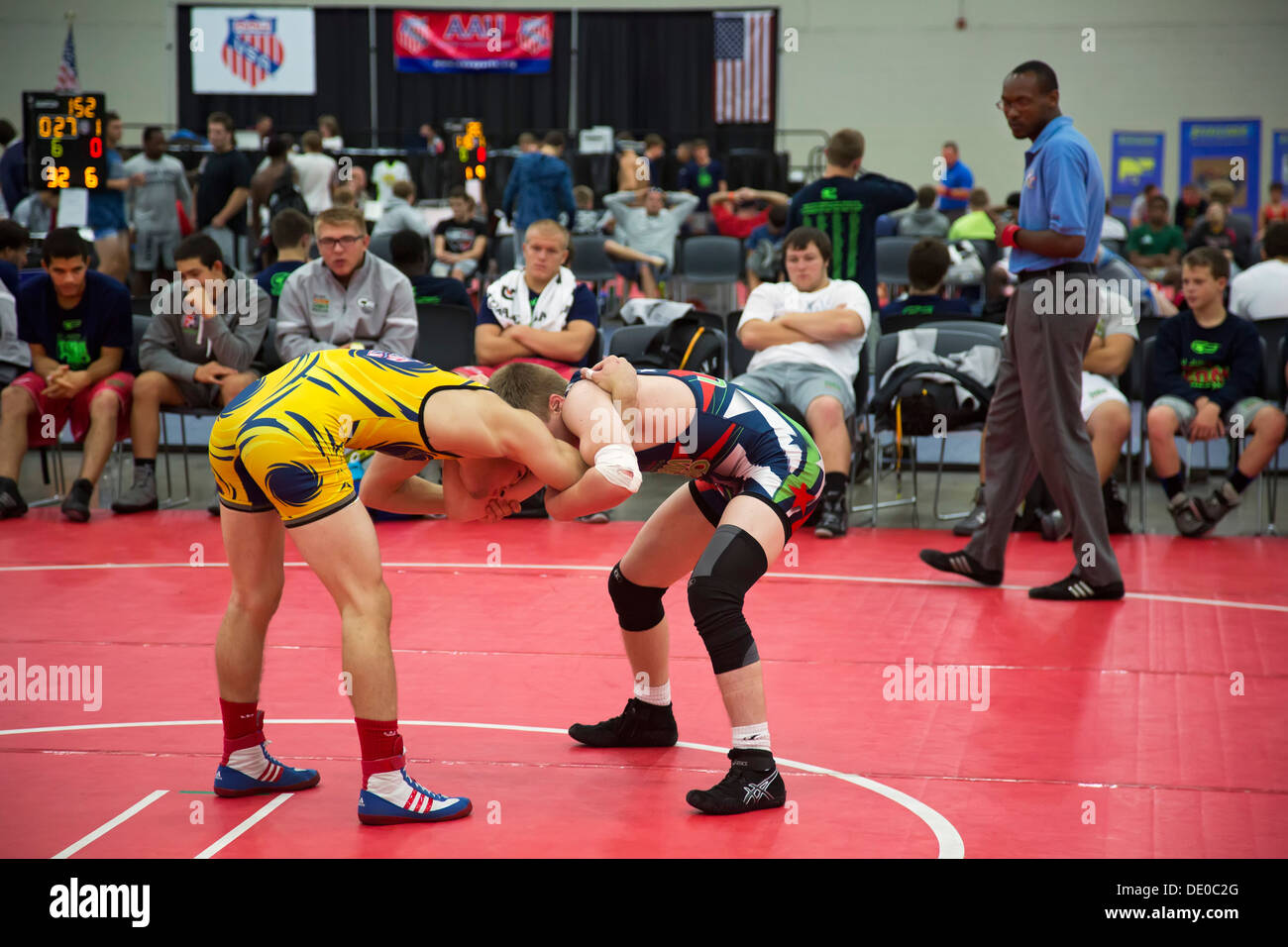 Detroit, Michigan - Wrestling competition at the AAU Junior Olympic Games. Stock Photo