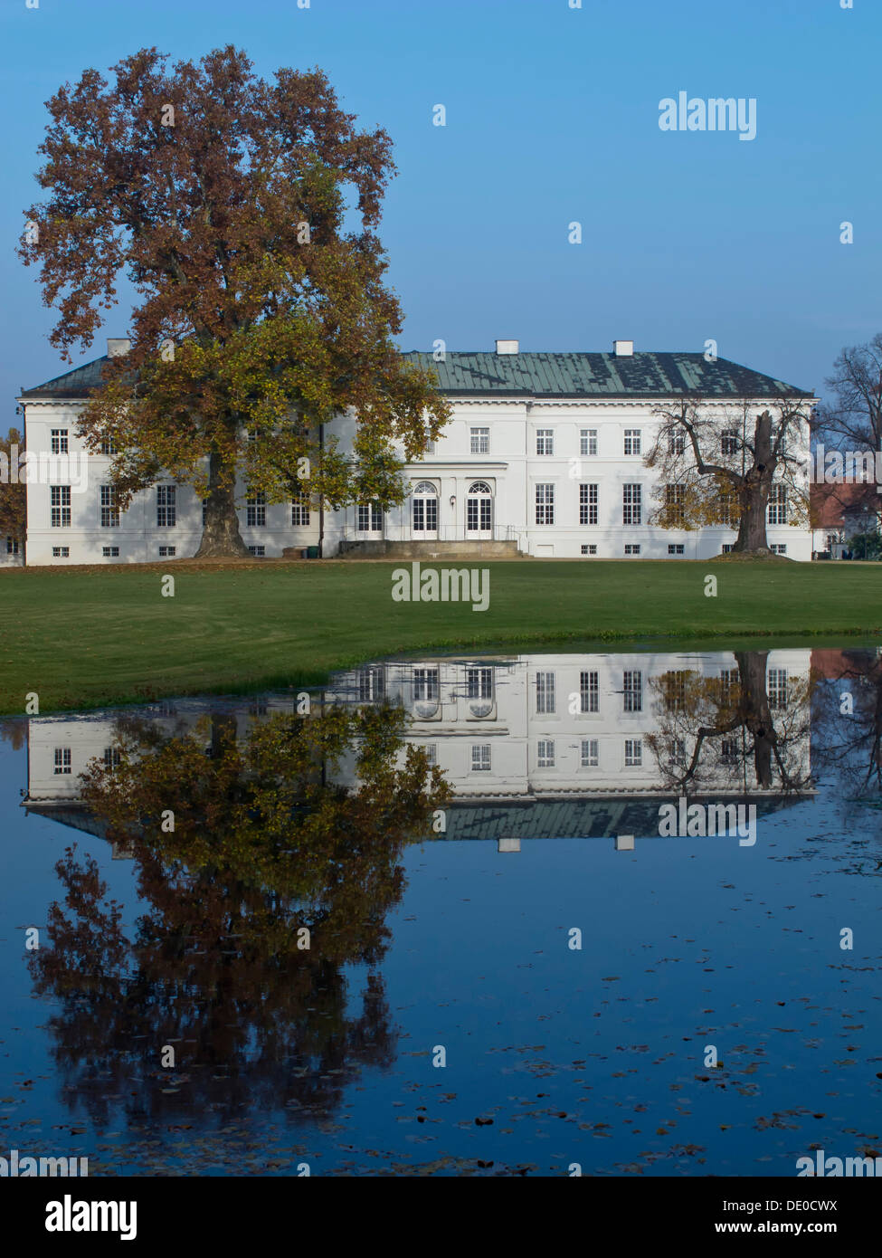 Neuhardenberg castle, classicistic palace designed by Schinkel, garden front, Oderbruch, Maerkisch-Oderland, Brandenburg Stock Photo