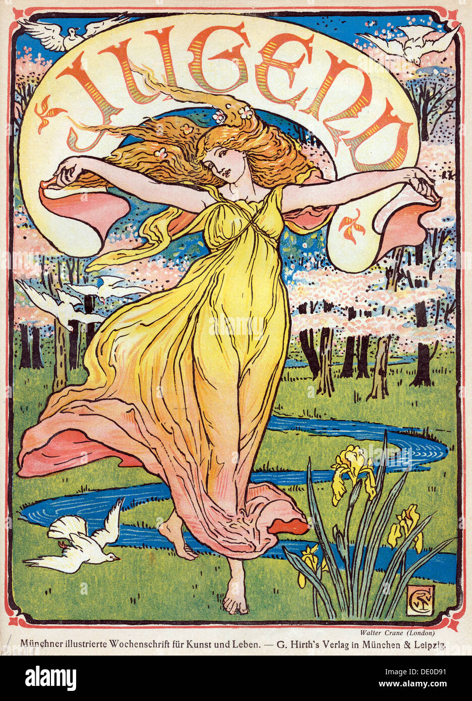 Cover of the German weekly art magazine Jugend, 1898. Artist: Walter Crane Stock Photo