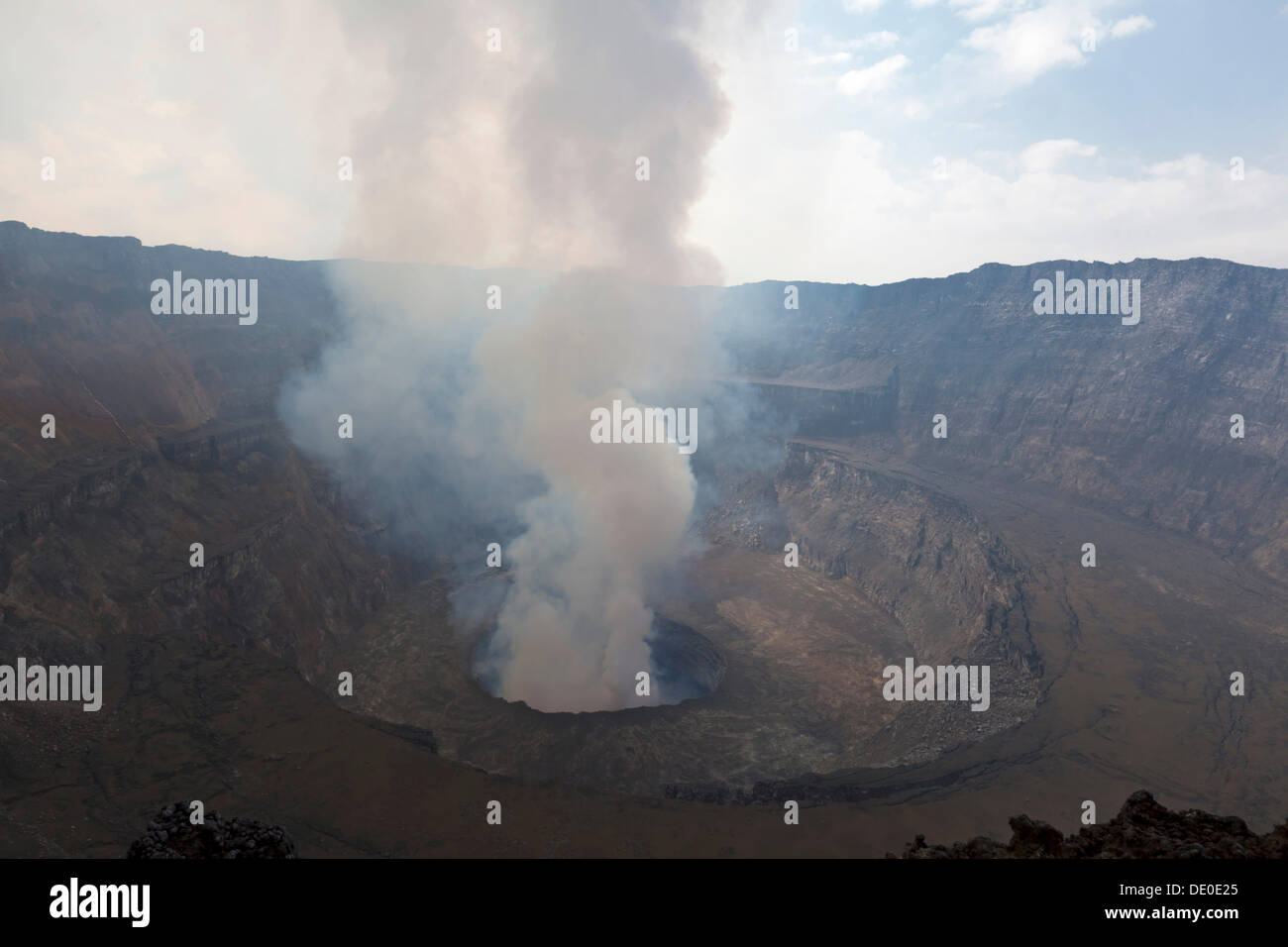 Smoking crater of Mount Nyiragongo volcano Stock Photo