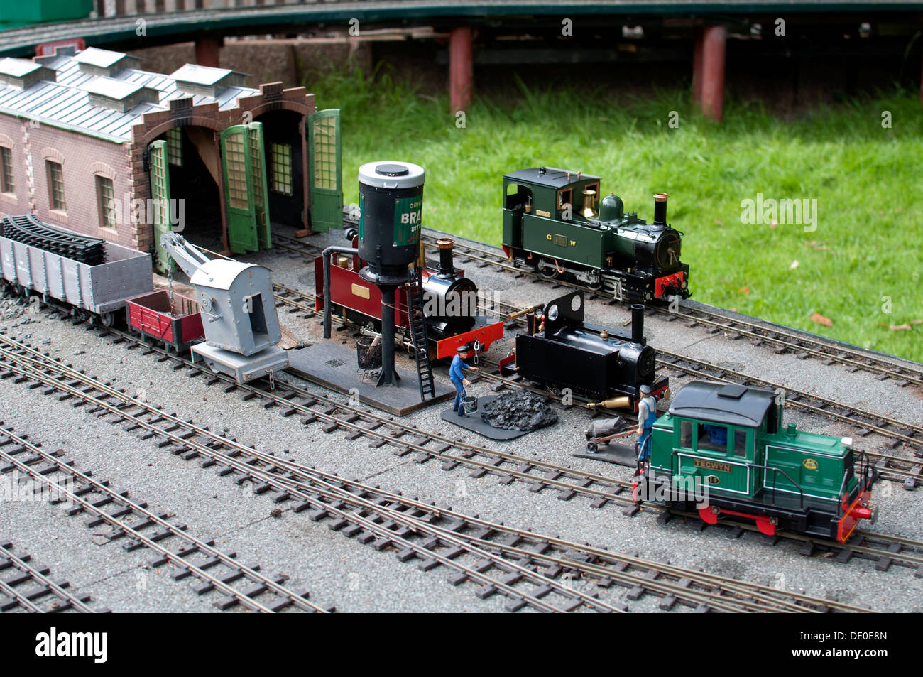 Echills Wood Railway garden layout, Kingsbury Water Park, Warwickshire, England, UK Stock Photo