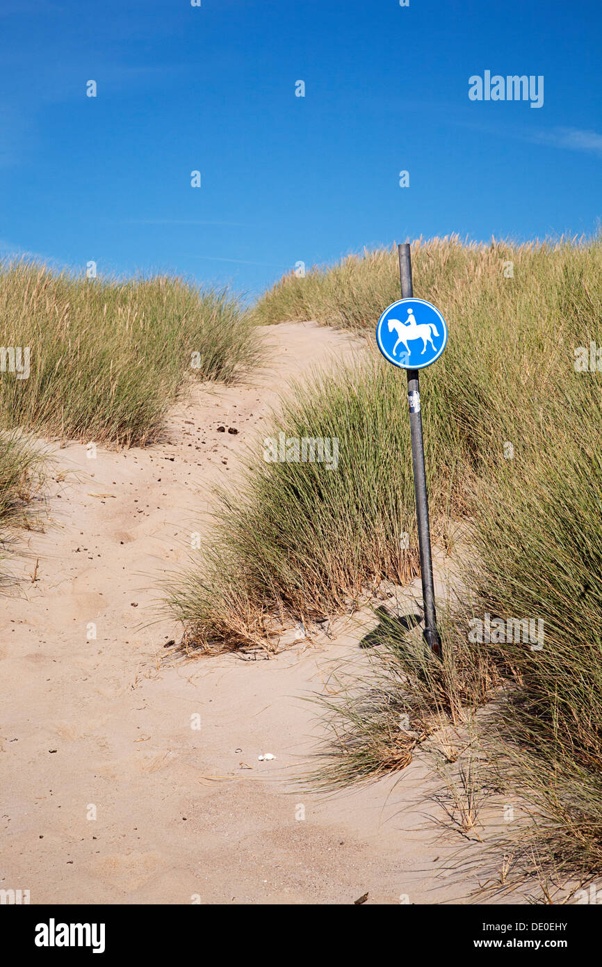 Beginning of bridle path through dunes, Westenschouwen, Zeeland, Netherlands Stock Photo