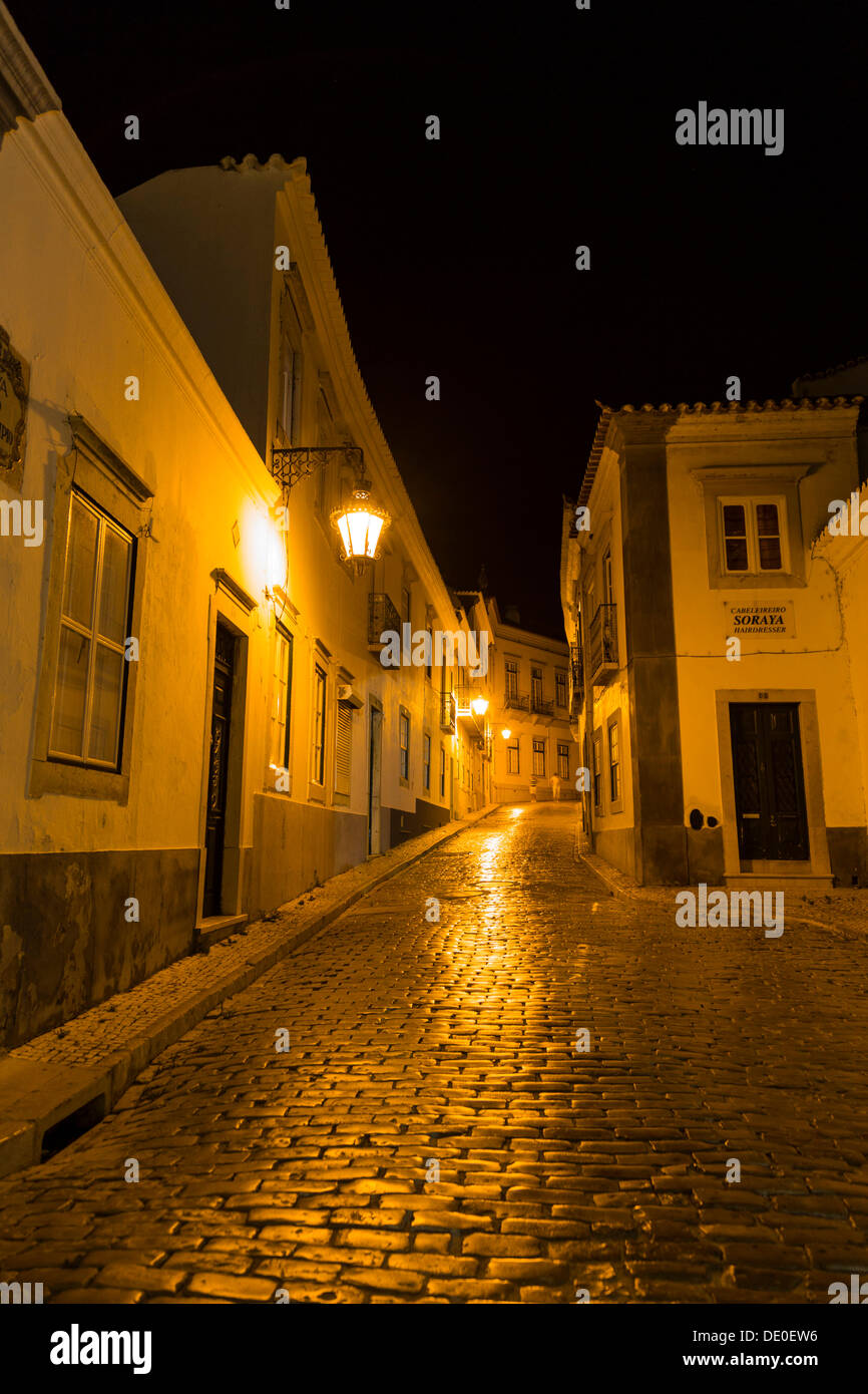 Old Town at night, Faro, Algarve, Portugal, Europe Stock Photo