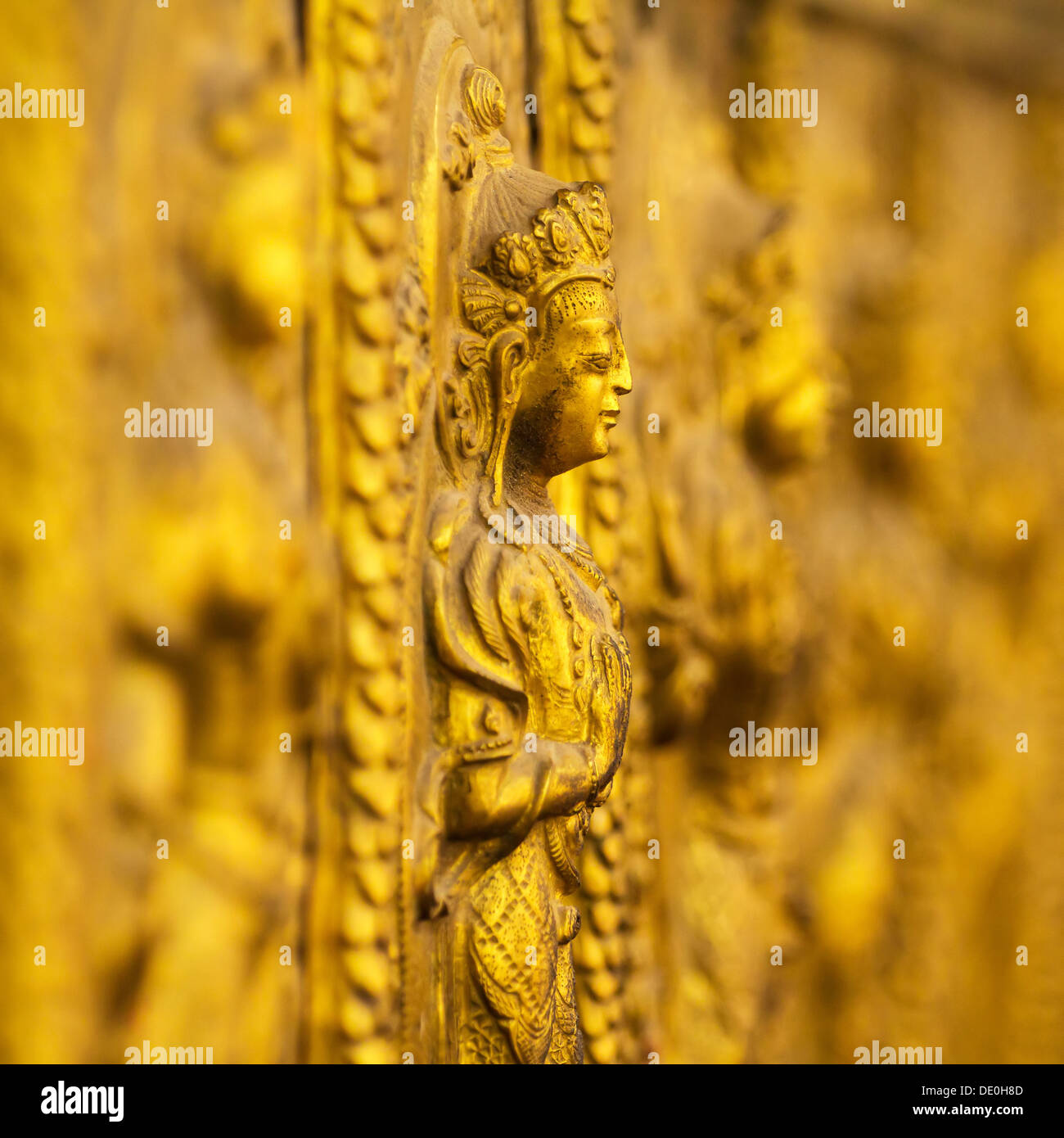 Beautiful metal figure of Saraswati, Hindu deity of learning and arts in Kathmandu, Nepal Stock Photo