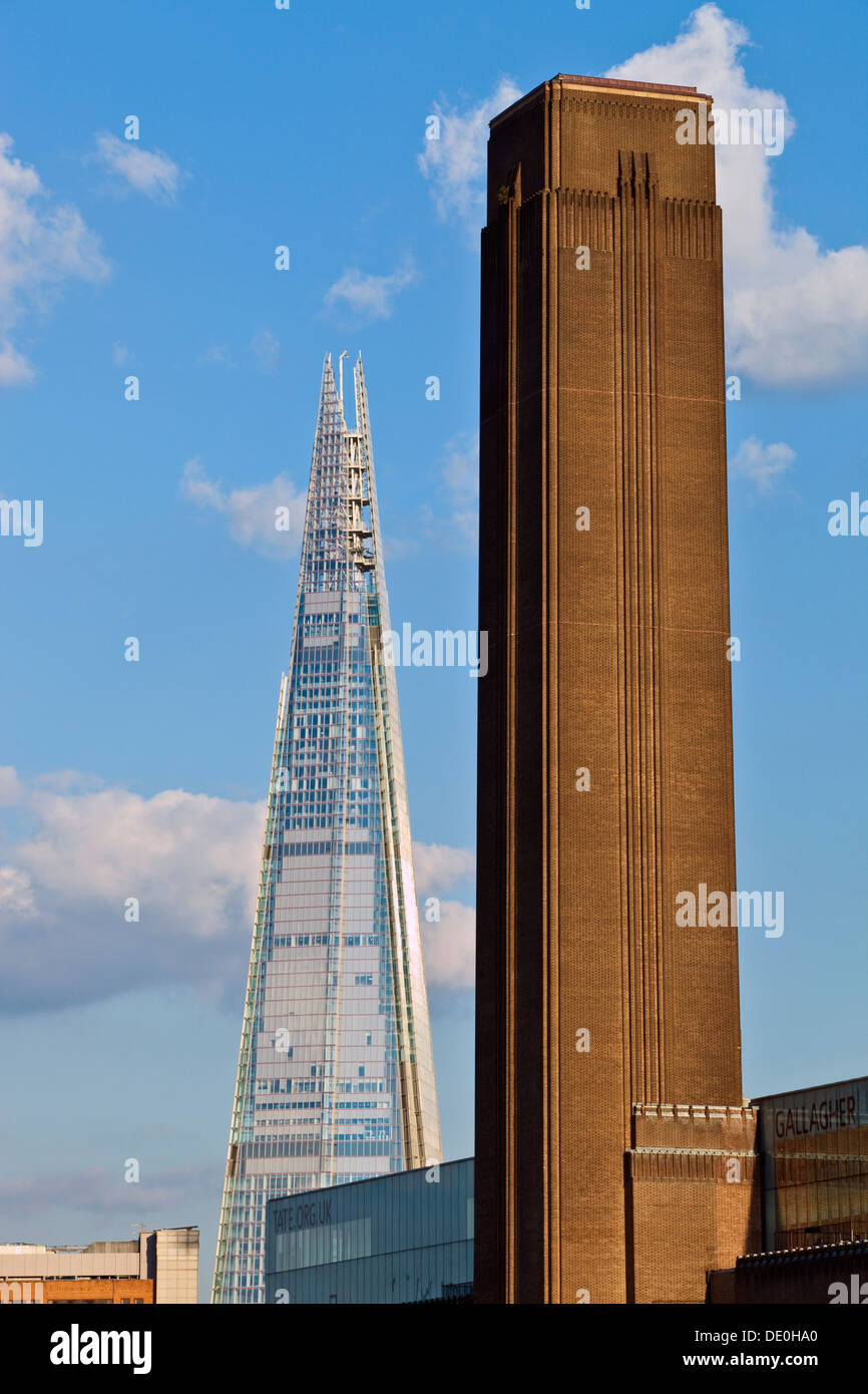 Tate Modern Chimney and The Shard, London, England Stock Photo