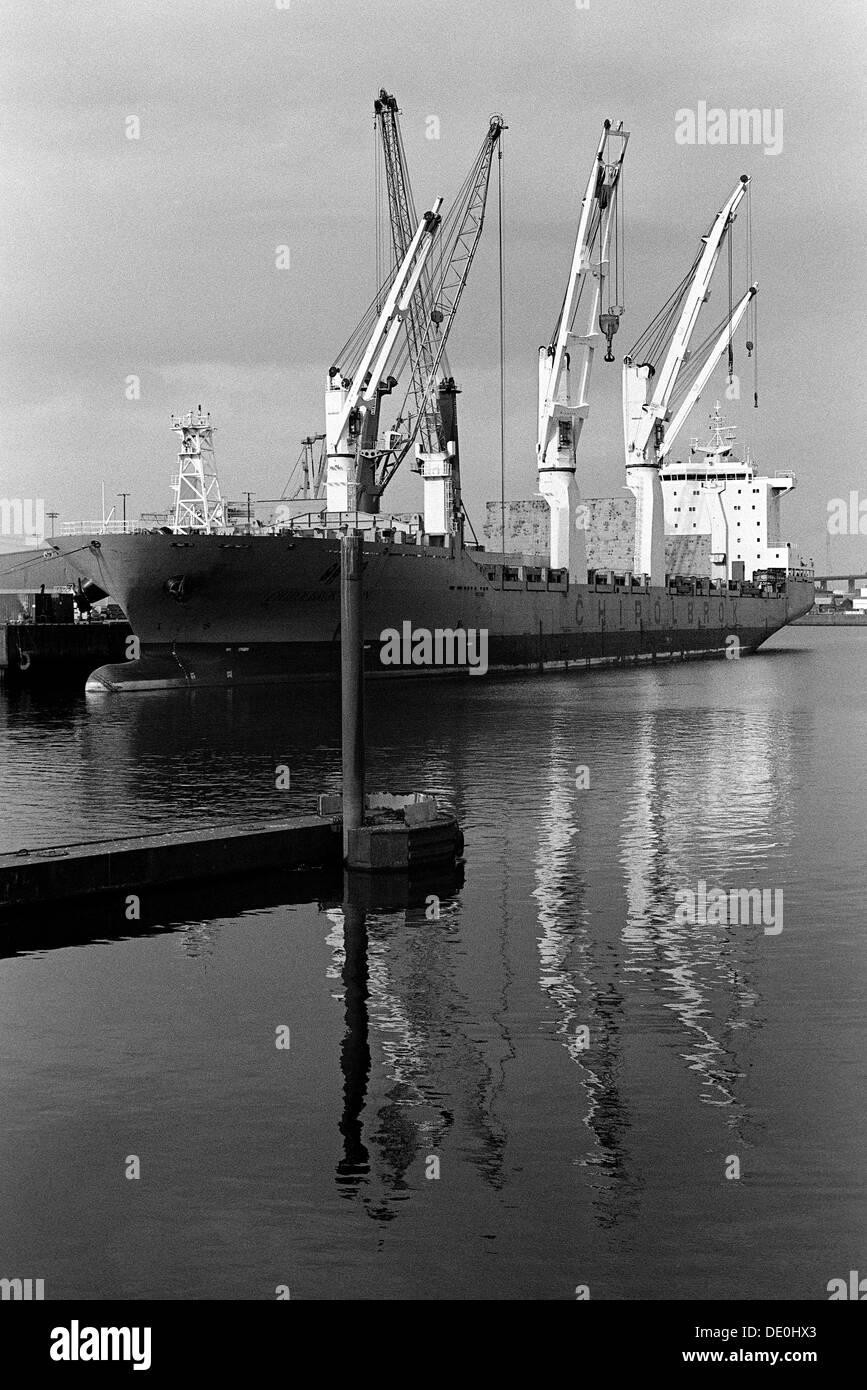 Cargo ship Chipolbrok Moon at Travehafen in the German port of Hamburg. Stock Photo
