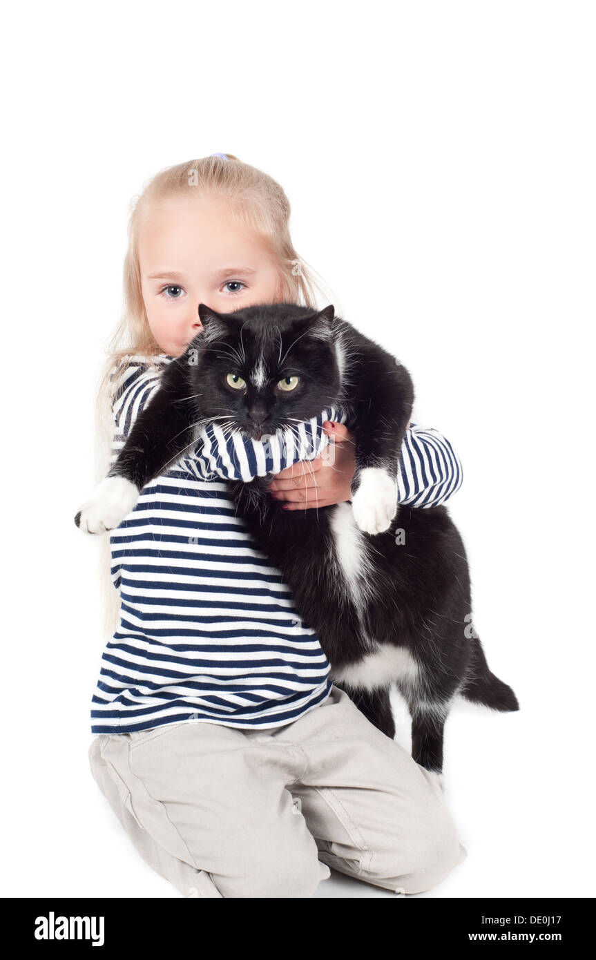 Shot of little cute girl with black cat in studio Stock Photo - Alamy