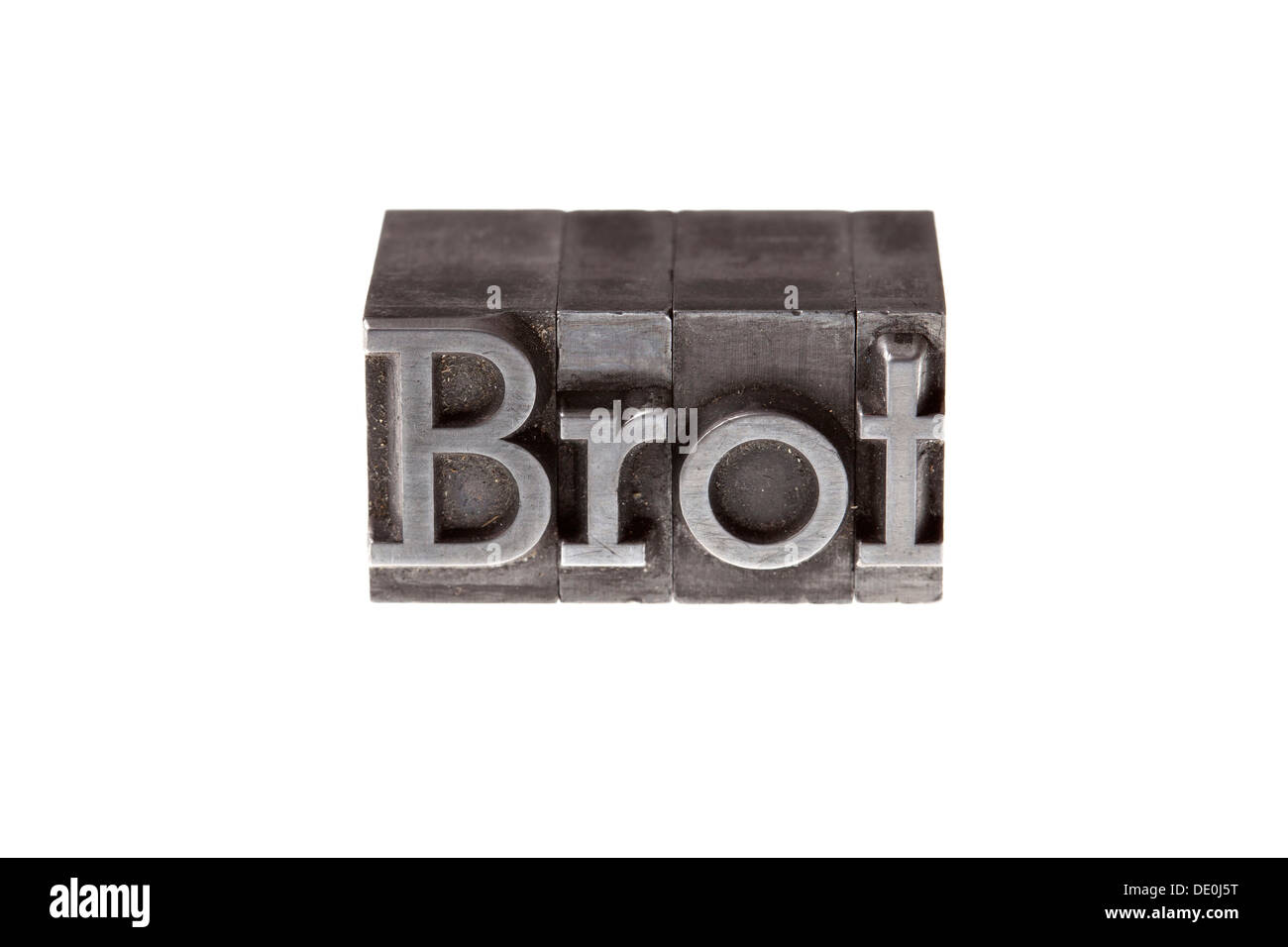 Old lead letters forming the word Brot, German for bread Stock Photo
