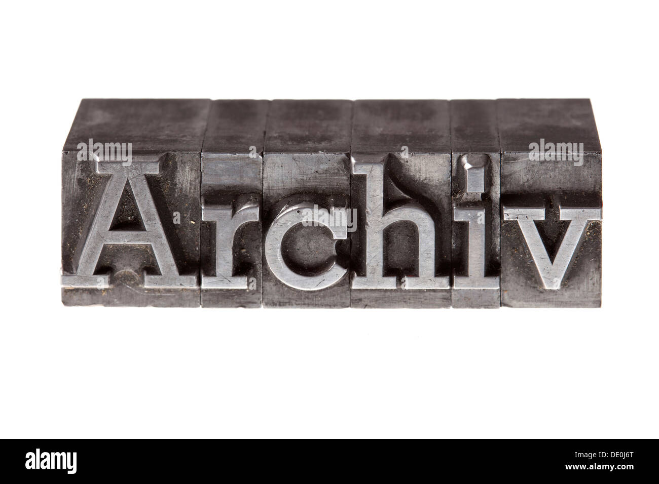 Old lead letters forming the word 'Archiv', German for 'archive' Stock Photo