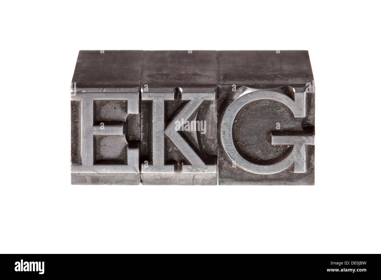 Old lead letters form the acronym 'EKG', German for 'ECG' or 'electrocardiogram' Stock Photo