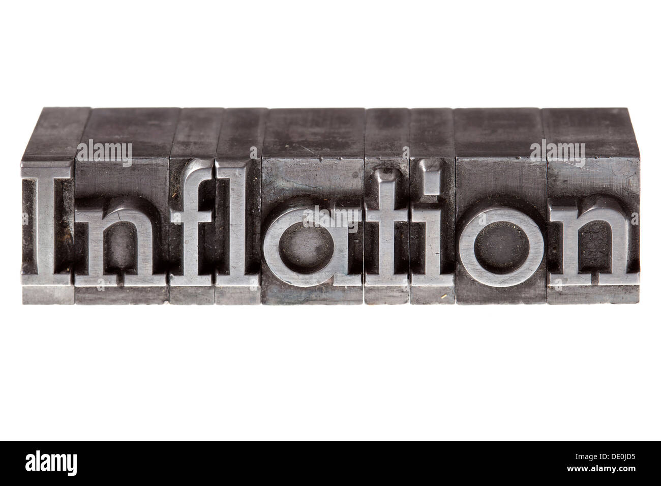 Old lead letters forming the word 'Inflation' Stock Photo