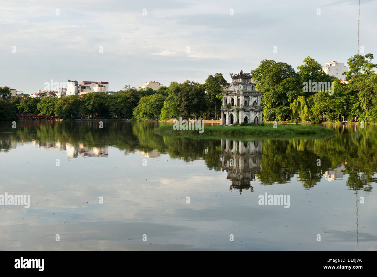 Hoan Kiem lake in the Hanoi city on the Turtle Tower middle in the lake, Hanoi, Vietnam Stock Photo