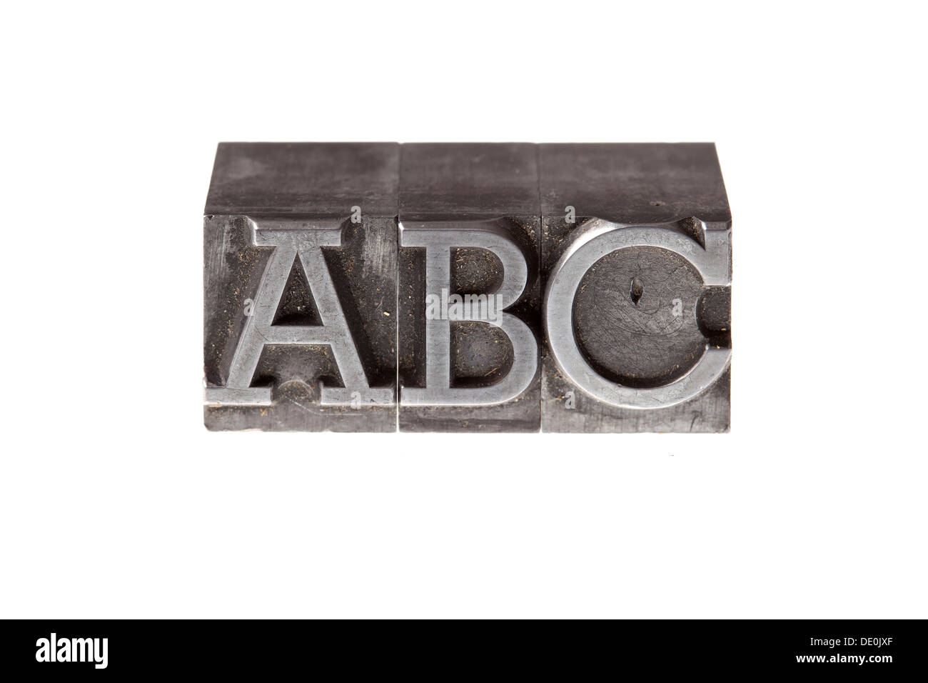 Old lead letters, lettering 'ABC' Stock Photo