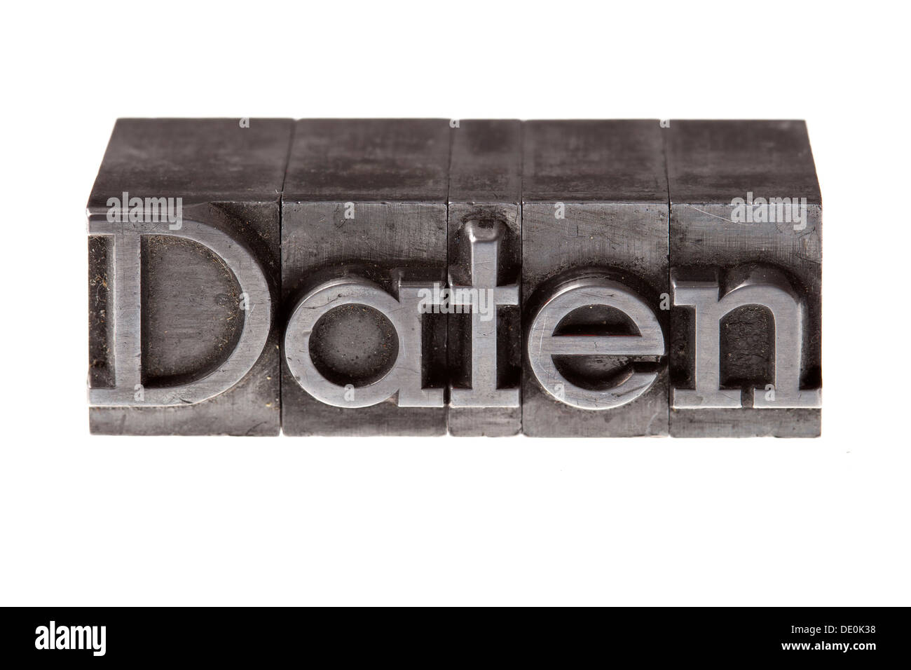 Old lead letters forming the word 'Daten', German for 'data' Stock Photo