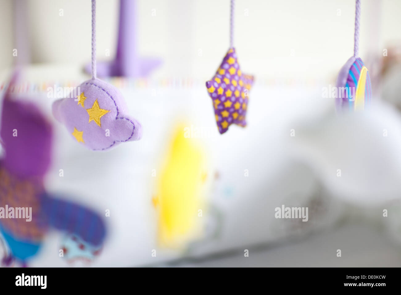 Mobile hanging in nursery, closeup Stock Photo Alamy