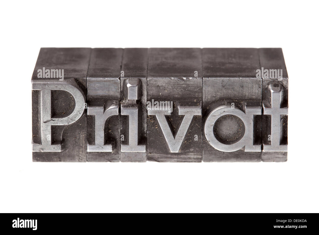 Old lead letters forming the word 'Privat', German for private Stock Photo