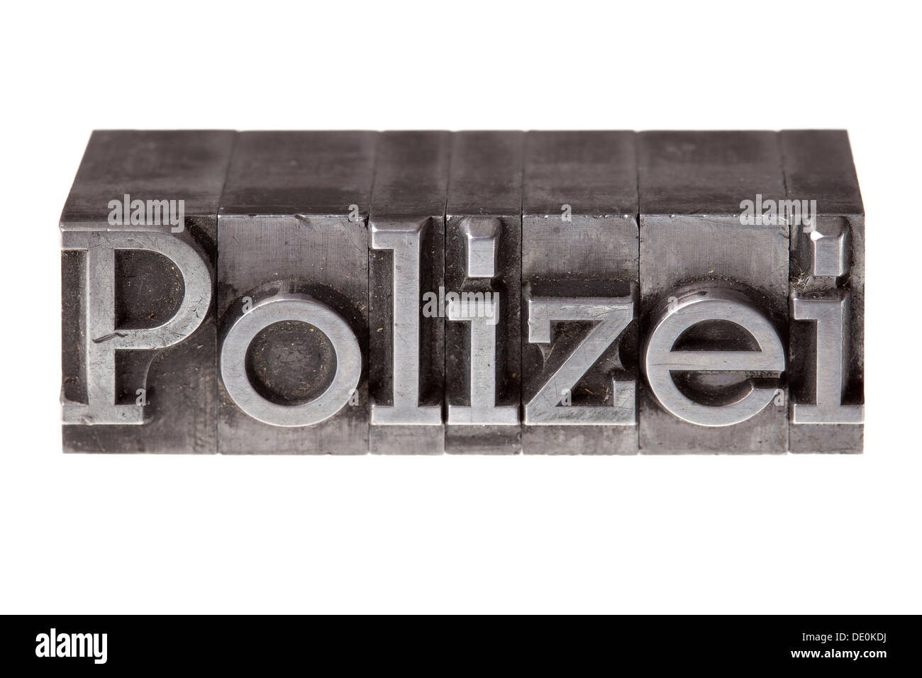 Old lead letters forming the word 'Polizei', German for police Stock Photo
