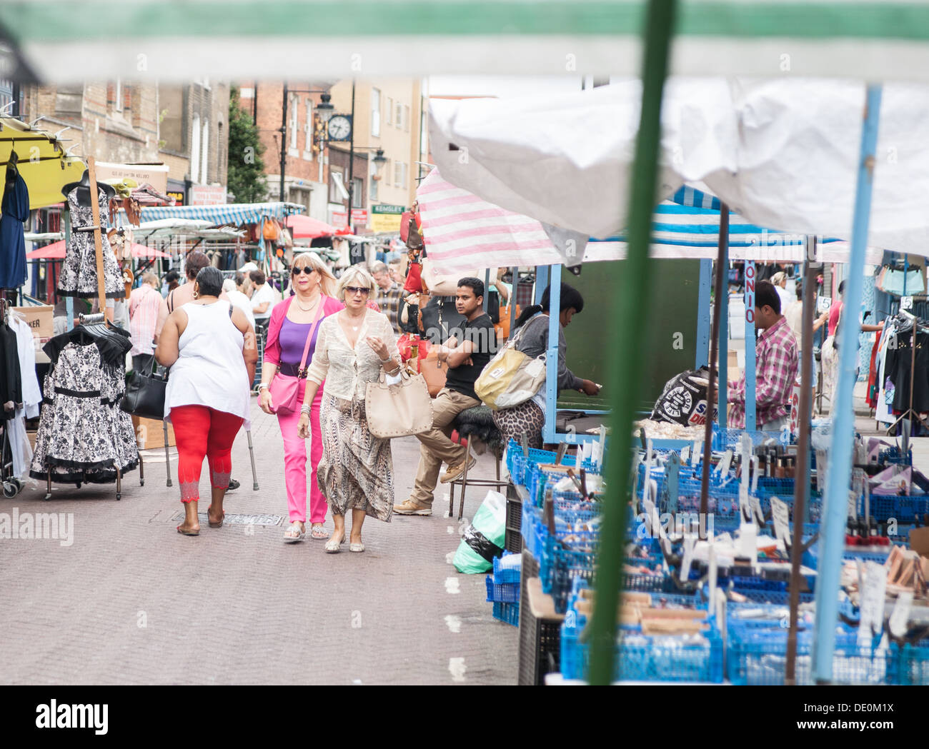 Roman Road market Shoppers walking alone Roman Road during the famous