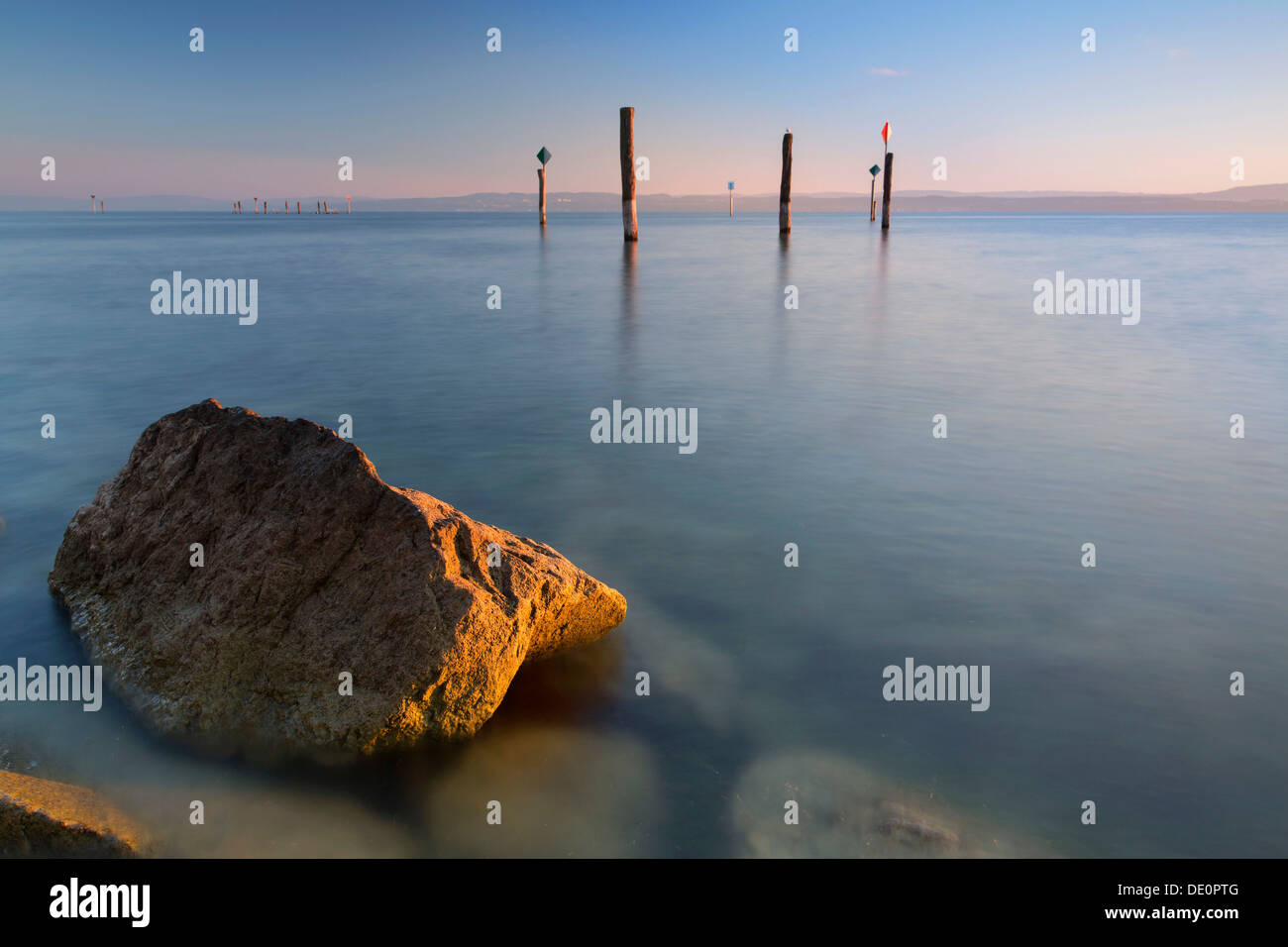 Early morning mood in the port of Guettingen, Lake Constance, Switzerland, Europe, PublicGround Stock Photo