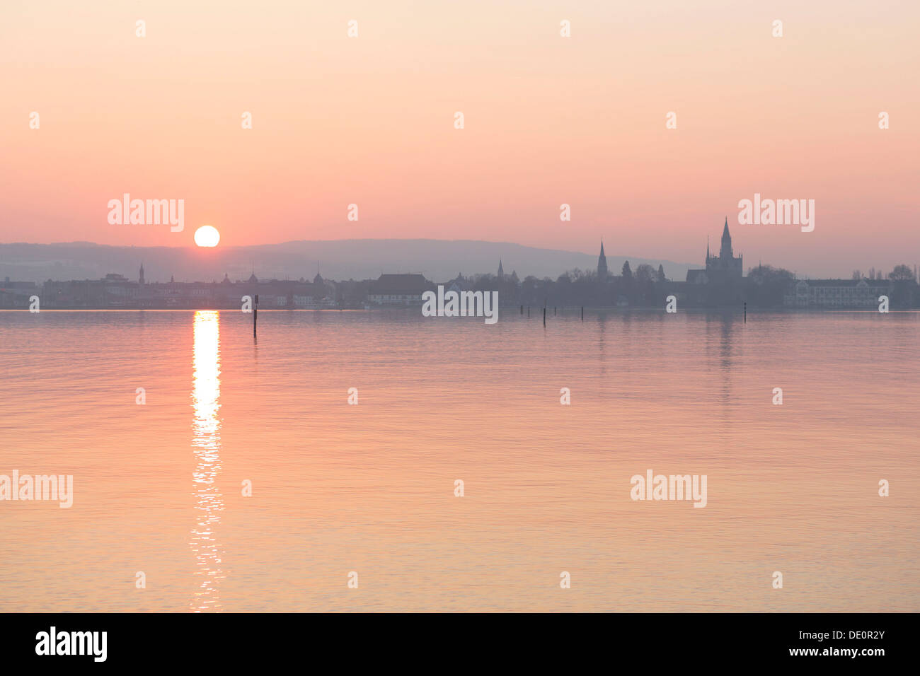 Sunset over Lake Constance at Konstanz Stock Photo