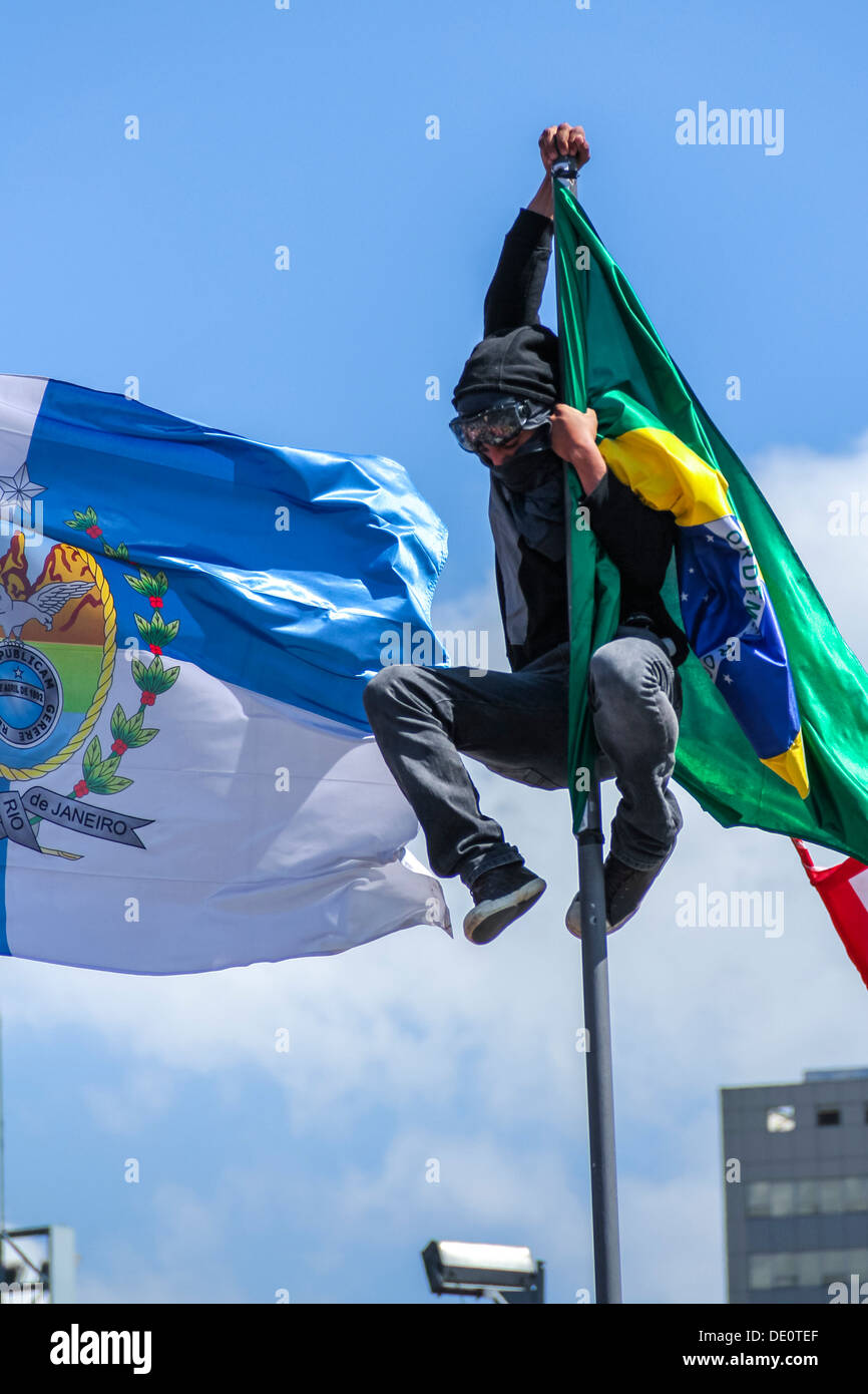 Protest of Black Bloc. September 7th day of the Independence of Brazil Stock Photo