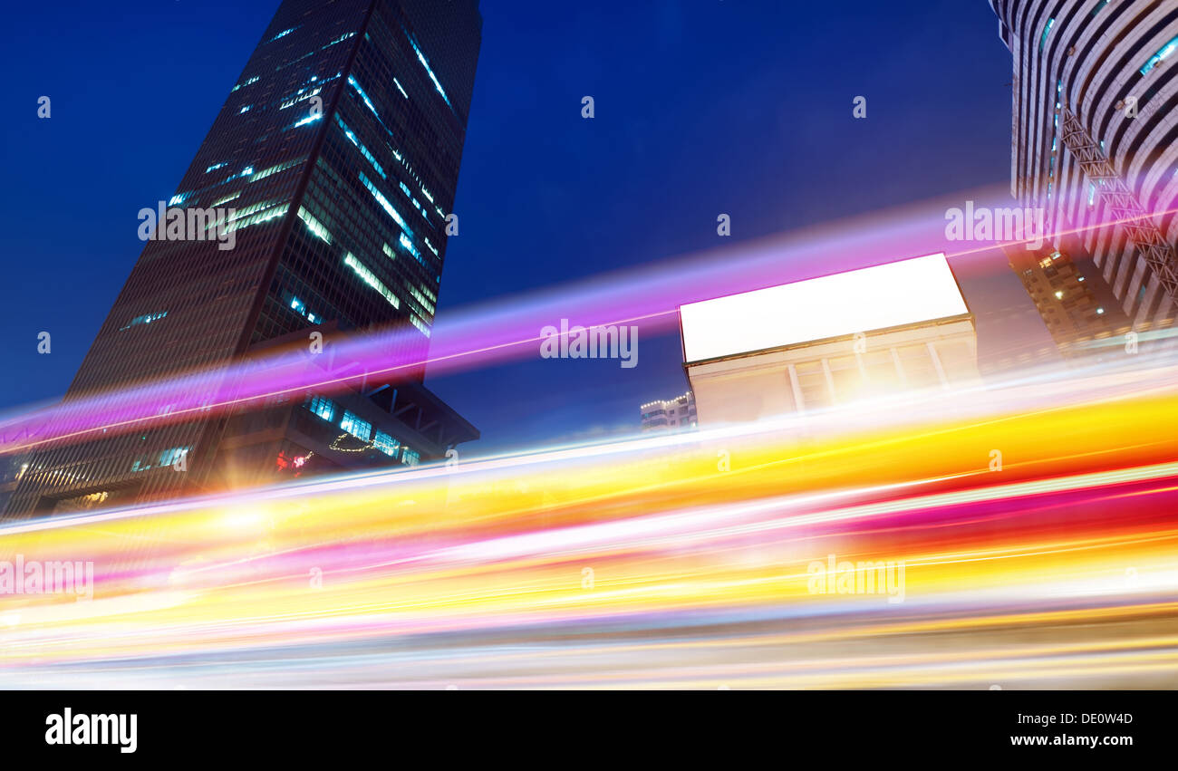 the light trails on the modern building background in wuhan china Stock ...