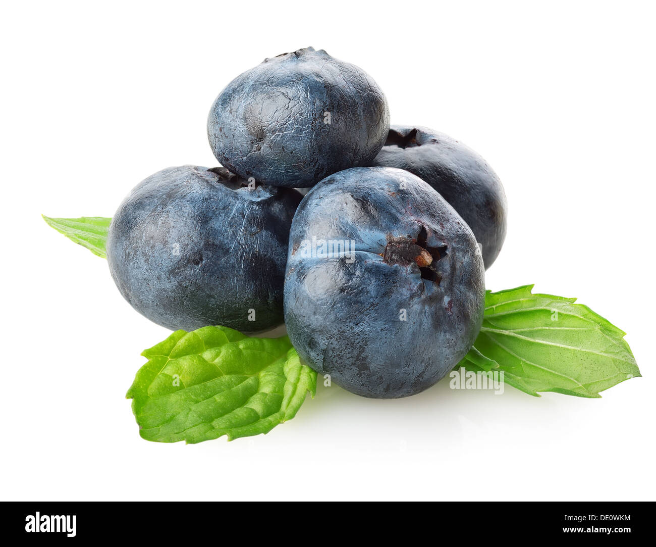 Blueberry with green leaves isolated on a white background Stock Photo