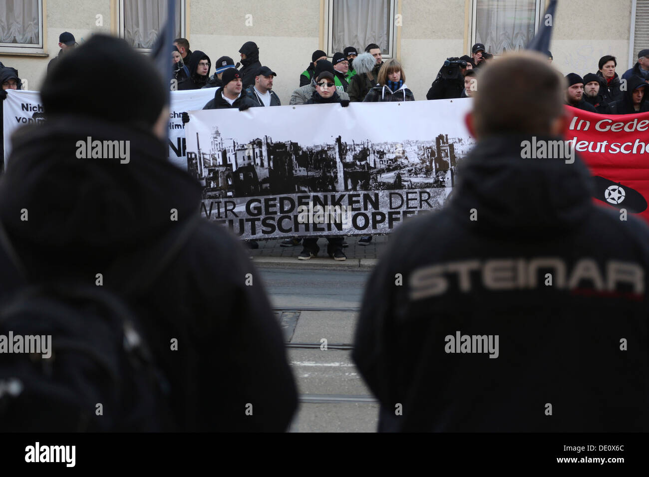 Neo-Nazi march to commemorate the anniversary of the bombing of Magdeburg during the 2nd World War Stock Photo