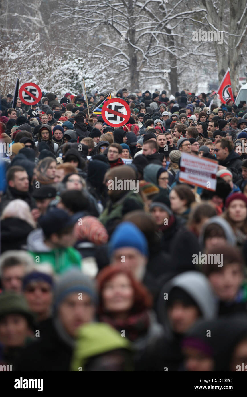 Protest against a neo-Nazi march, demonstration against right-wing extremism and historical revisionism Stock Photo