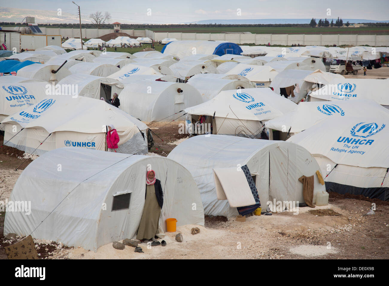 Tents, camp for Syrian refugees of the civil war near the Turkish border Stock Photo