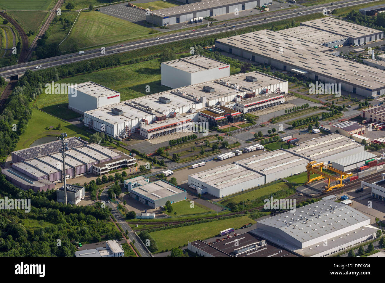 Aerial view, Woolworth's, industrial area, Boenen business park, Westerboenen, Ruhr area, North Rhine-Westphalia Stock Photo