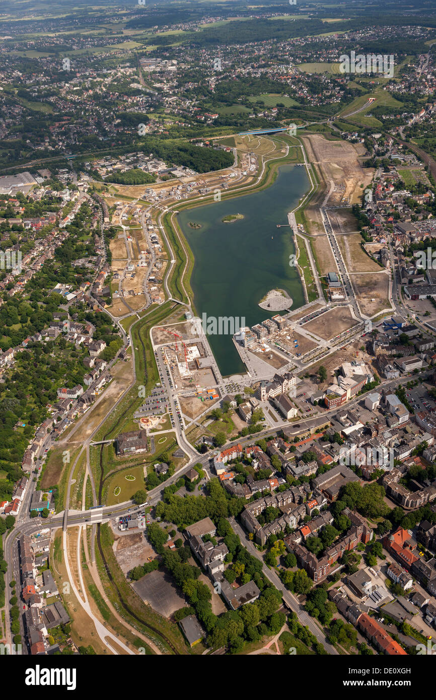 Aerial view, Lake Phoenix-See, Hoerde, Dortmund, Ruhr area, North Rhine-Westphalia Stock Photo