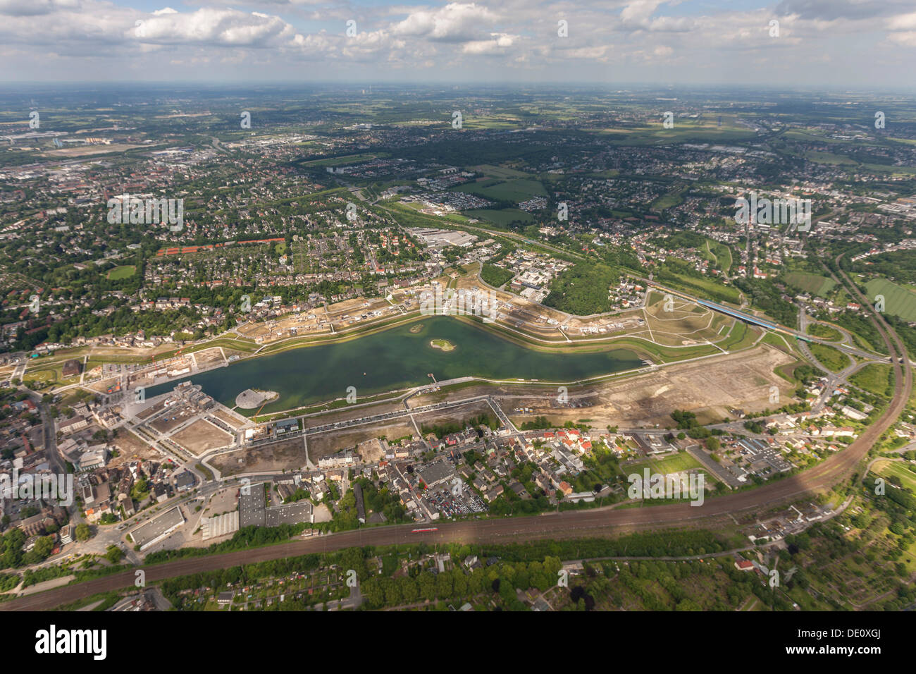 Aerial view, Lake Phoenix-See, Hoerde, Dortmund, Ruhr area, North Rhine-Westphalia Stock Photo