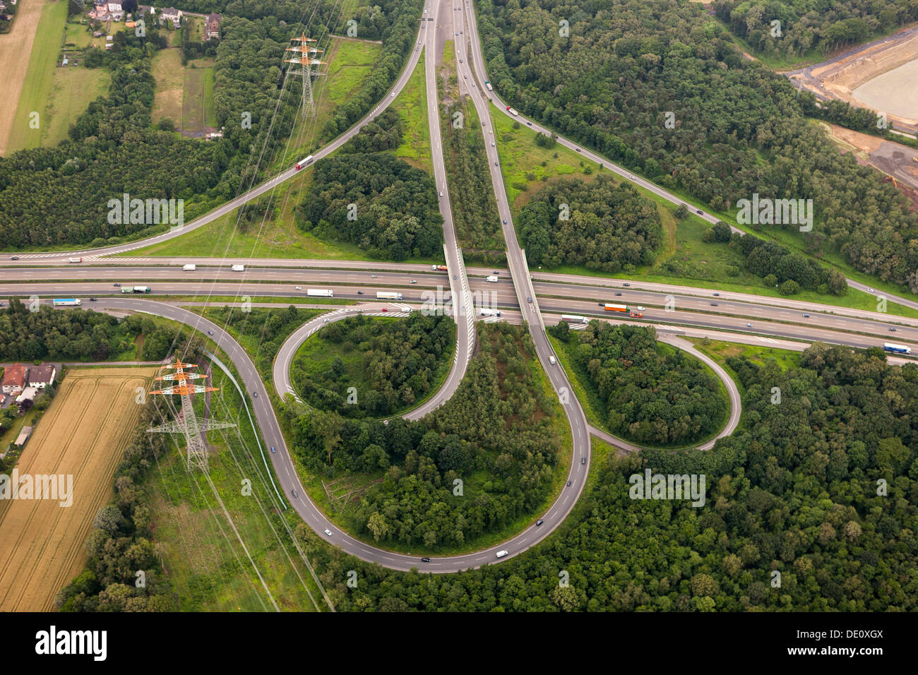 Aerial view, Dortmund-Nordost motorway intersection, A2 motorway, A45 motorway, A40, B1, Ruhrschnellweg motorway, Dortmund Stock Photo