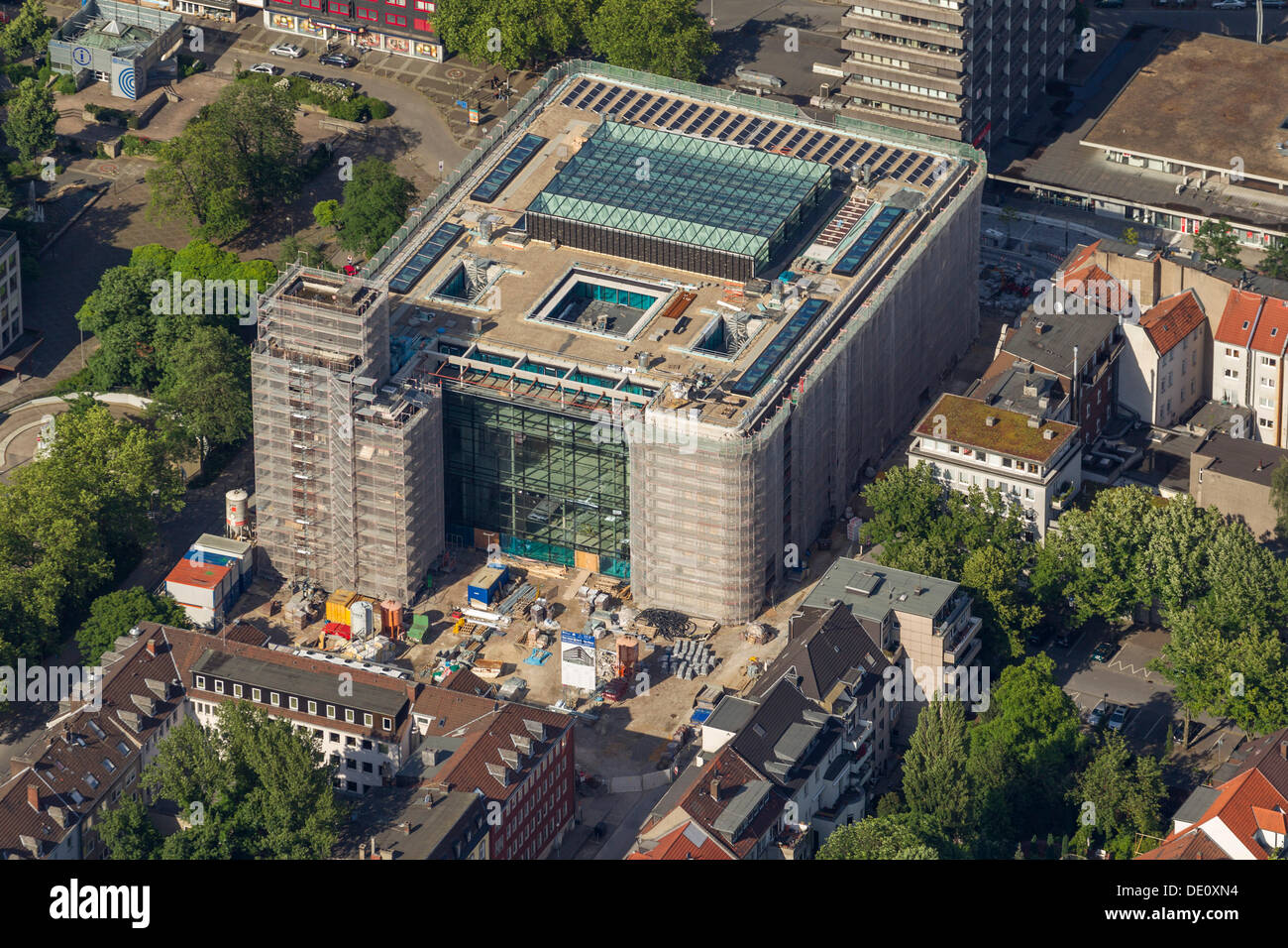 Aerial view, city hall, Hans-Sachs-Haus building being renovated, Gelsenkirchen, Ruhr area, North Rhine-Westphalia Stock Photo