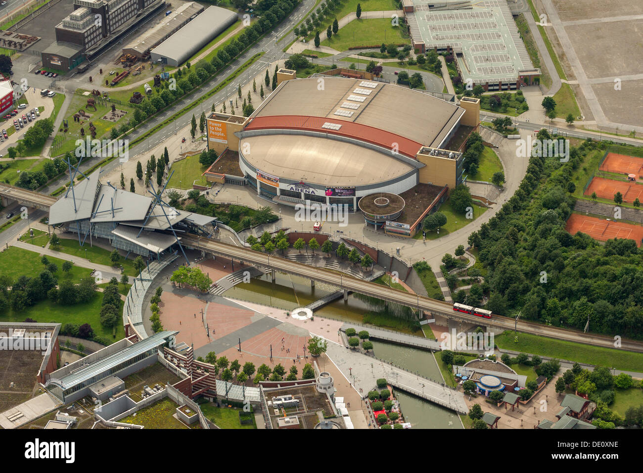 Aerial view, Koenig-Pilsener-Arena, 'Centro' shopping centre, Neue Mitte quarter, Oberhausen, Ruhr Area, North Rhine-Westphalia Stock Photo