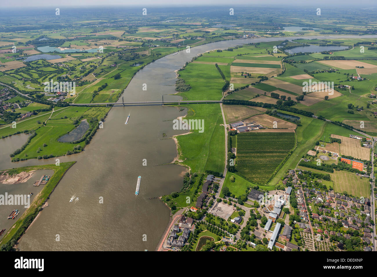 Aerial view, bridge over the Rhine at Rees, Lower Rhine region, North Rhine-Westphalia Stock Photo