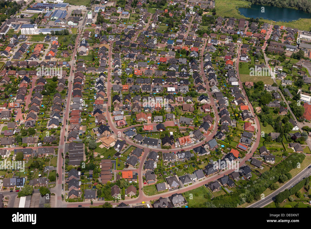 Aerial view, Capitelhof new housing estate, town of Rees, Lower Rhine region, North Rhine-Westphalia Stock Photo