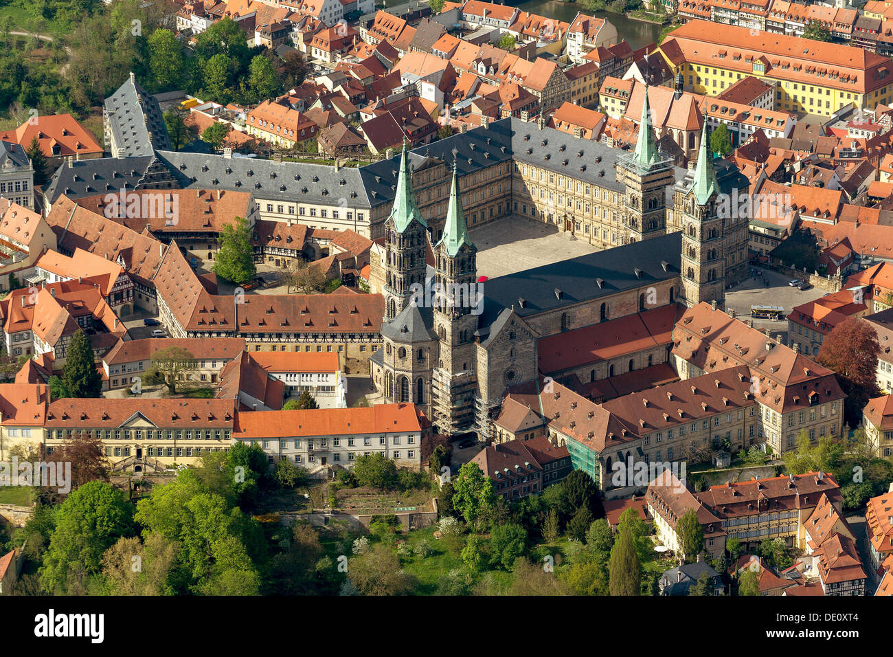 Aerial view, Bamberg Cathedral and Neue Residenz castle, Bamberg, Upper Franconia, Bavaria Stock Photo