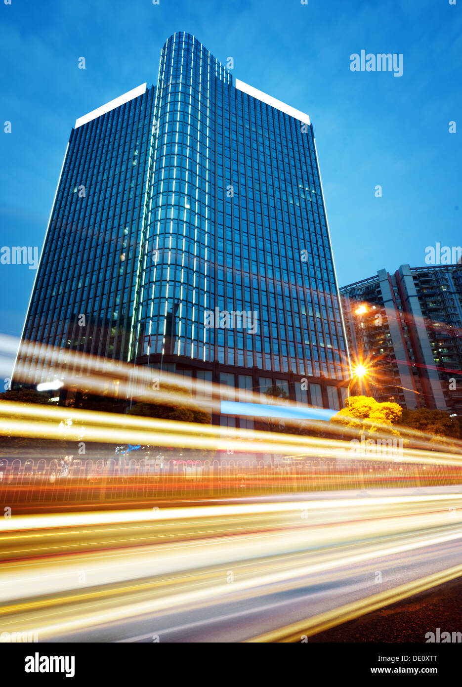 the light trails on the modern building background in wuhan china Stock ...