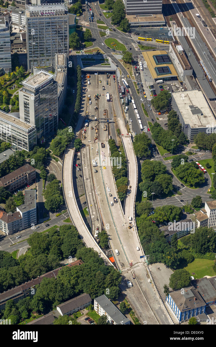 Aerial view, construction site of the A40 motorway, inner city, full closure, Essen, Ruhr area, North Rhine-Westphalia Stock Photo