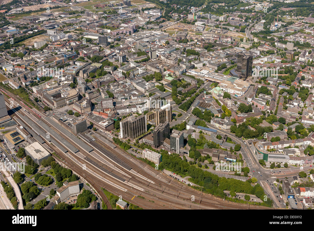 Aerial view, inner city, Essen, Ruhr area, North Rhine-Westphalia Stock Photo