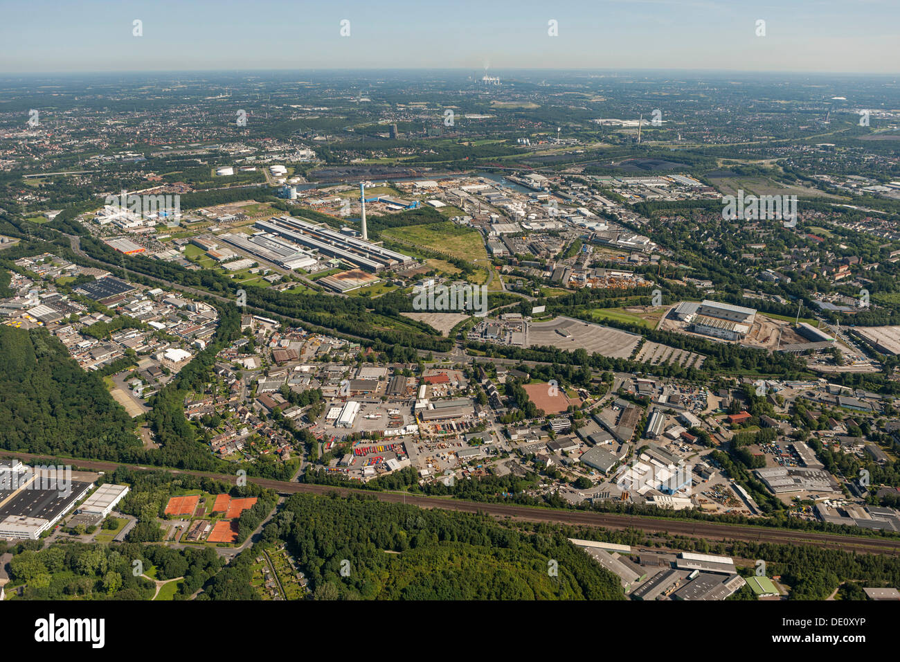 Aerial view, Econova industrial estate, Bergeborbeck, Essen, Ruhr area, North Rhine-Westphalia Stock Photo